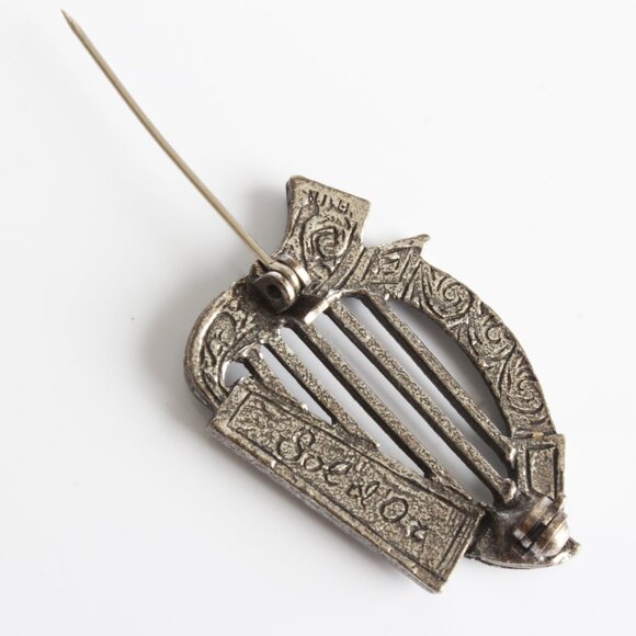 Sol D'Or Harp Brooch Pin with Stone Music Lover Retro Vintage - Picture 4 of 5